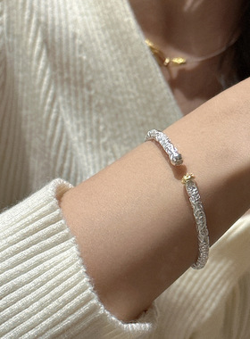 撞色唐草款手镯夏尼S925纯银韩版