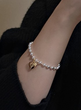 撞色爱心手链夏尼S925纯银韩版