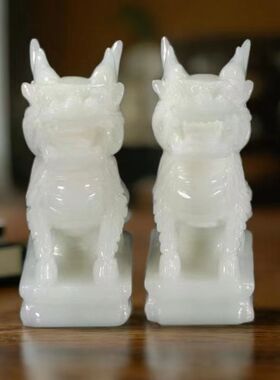 天然汉白玉麒麟玉石招财家居开业玄关送礼客厅礼品摆件