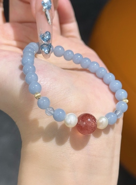 单圈/双圈草莓晶珍珠海蓝宝天使石手链