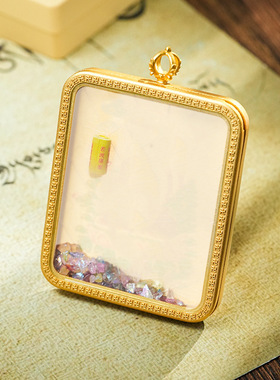 黄铜唐卡金菩提叶唐卡画扎基拉姆藏式文创可换图案方形嘎乌盒吊坠