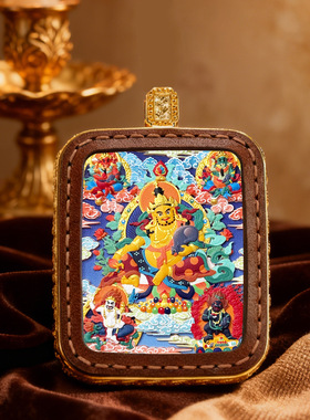 彩绘唐卡吊坠不动明五爷黄财扎基拉姆立体双面皮壳彩绘唐卡吊坠