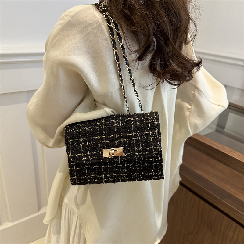 时尚小香风质感毛呢小包包女2024新款格纹小方包简约高级感斜挎包,淘宝优惠券,粉丝福利购,淘宝优惠卷
