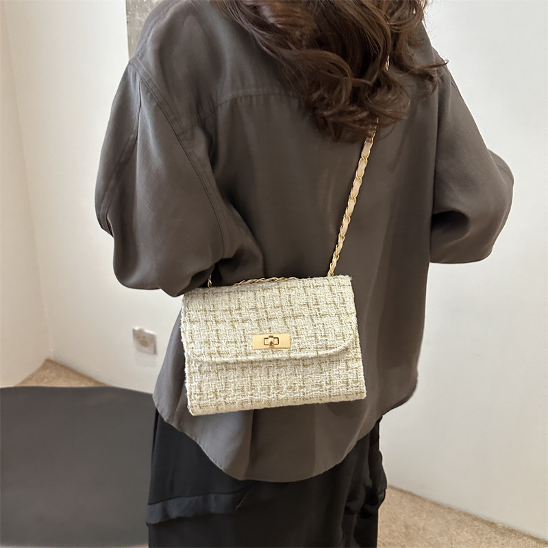 时尚小香风质感毛呢小包包女2024新款格纹小方包简约高级感斜挎包,淘宝优惠券,粉丝福利购,淘宝优惠卷