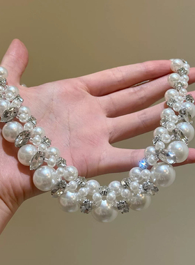 法式复古风珍珠花朵项链女轻奢小众锁骨链设计感高级新娘婚纱配饰