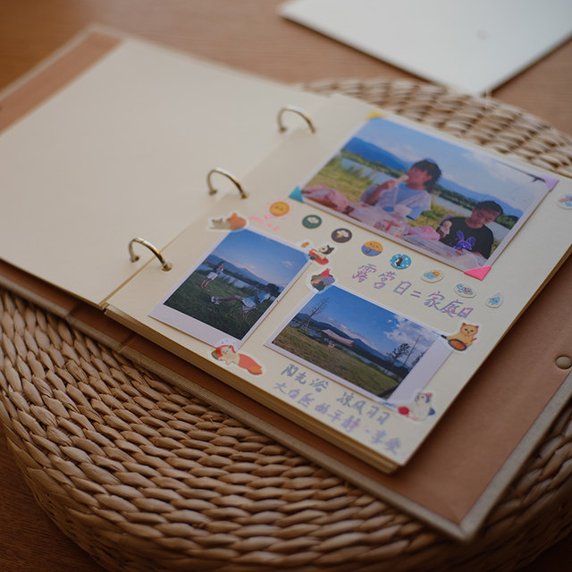 Leather buckle DIY loose-leaf photo album, creative literary niche photo album, adhesive storage album, baby scrapbook