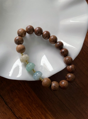 天然a货翡翠好运连连莲花珠鸡翅木檀木手链手串文玩饰品平安念珠