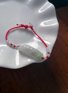 天然A货翡翠乌拉浅飘绿玉石步步高升竹节手牌葫芦手工编织手链绳