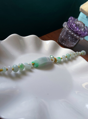 天然a货翡翠春彩飘绿无事牌手牌鼓珠算盘珠水滴平安编好运手绳链