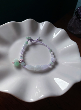 天然翡翠A货节节高升浅飘紫莲藕节小猪算盘珠葫芦手牌细手绳手链