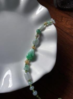 天然a货翡翠缅料招守财飘绿小貔貅有钱花钱币算盘多宝小手绳手链