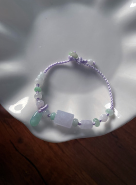 天然a货翡翠浅紫路路通转运圆珠桶珠算盘珠葫芦扣子好运细手绳链