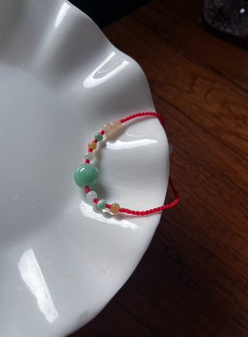 马年本命年天然a货翡翠飘绿转好运圆珠编织平安玉石红细手绳手链