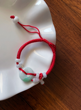 新年天然a翡翠飘绿小平安扣金刚结葫芦编织本命年好运男女红手绳