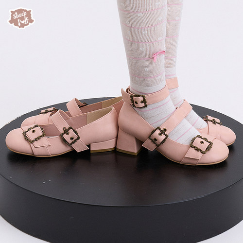 【定金】绵羊卷卷中低跟 绵羊泡芙Lolita复古百搭优雅画框单鞋 - 图0