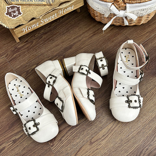 【定金】绵羊卷卷中低跟 绵羊泡芙Lolita复古百搭优雅画框单鞋 - 图1