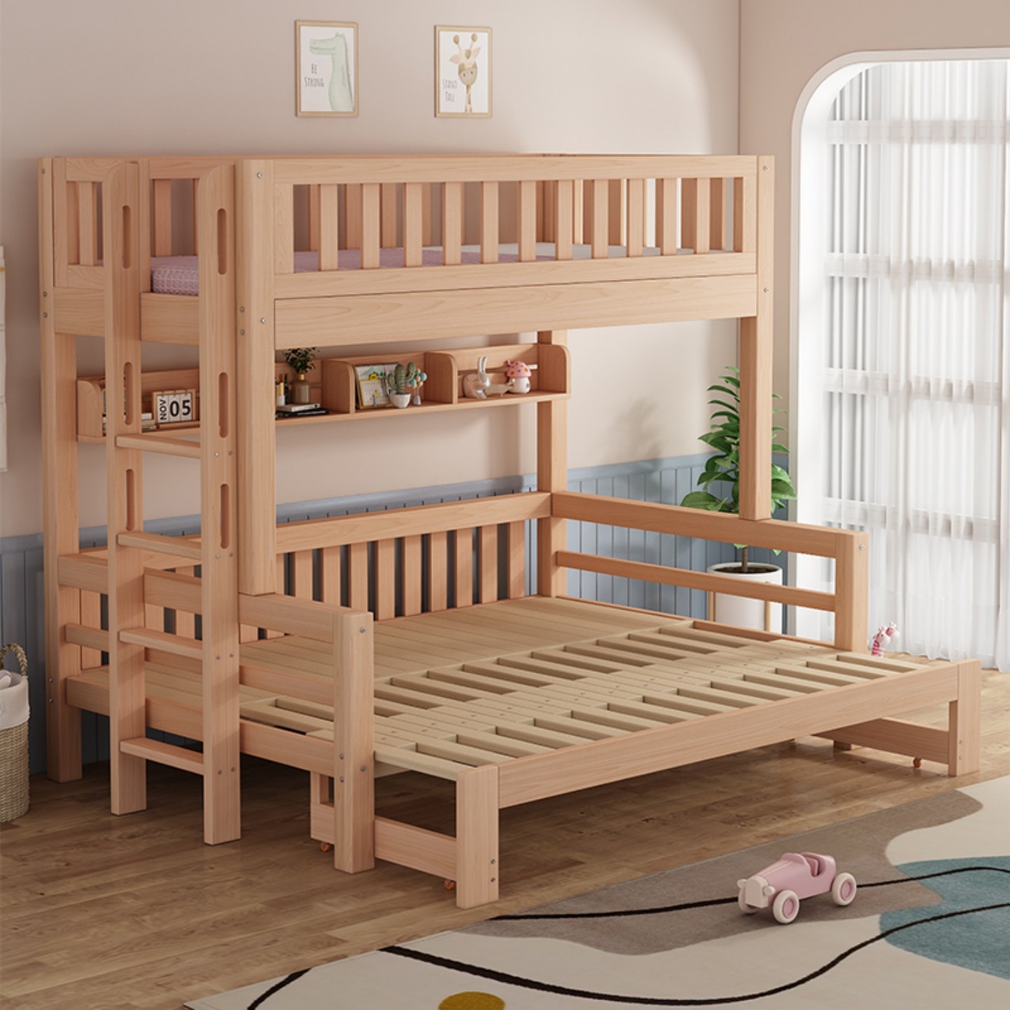 实木小户型儿童直梯上下铺高低床榉木松木抽拉上下床儿童房双层床,淘宝优惠券,粉丝福利购,淘宝优惠卷