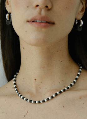 拉丝圆球拼接黑檀木串珠项链女