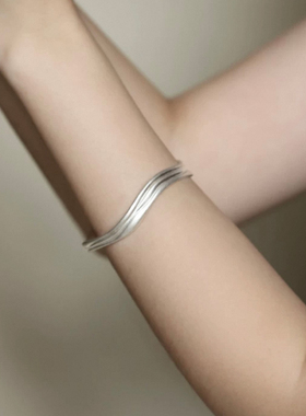 水波纹磨砂素圈开口手镯女