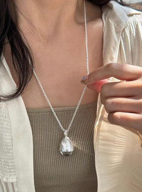 白水晶松果麂皮绒绳长项链女