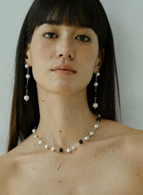 拉丝黑檀木串珠银球拼接项链套装