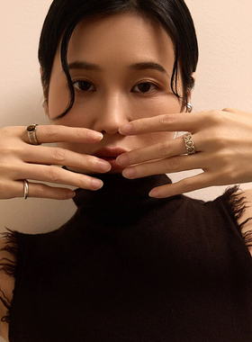 吟缕虎眼石叠戴戒指女