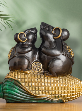 丰收生肖鼠黄铜客厅装饰中式