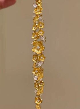 复古金玉满棠璀璨海棠花闪钻镀金手链新中式精致手环手饰配饰女