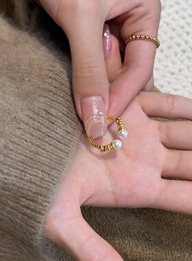 vintage中古拉丝戒指复古满钻气质高级感轻奢珠边蕾丝竹节排戒女