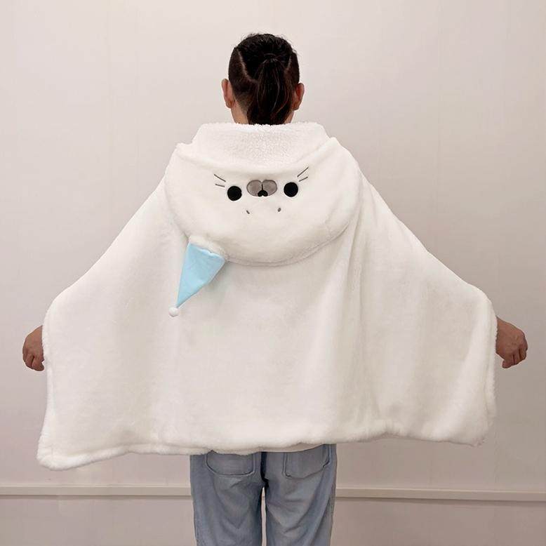 可爱海豹披风保暖斗篷冬季披肩午睡毯子居家办公室宿舍可外穿加厚,淘宝优惠券,粉丝福利购,淘宝优惠卷