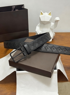 BV纯手工牛皮大格编织皮带男青年真皮腰带针扣男士百搭休闲裤腰带