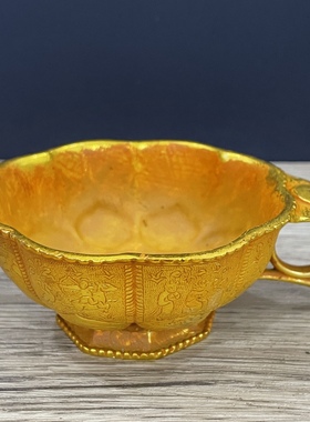 仿古摆件家居客厅桌面制品双鱼八方碗金属工艺品铜八宝金碗