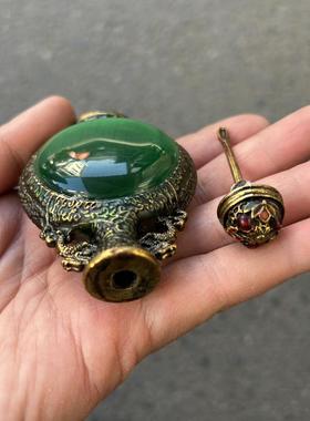 复古装饰品老包浆鼻烟壶摆件工艺品礼品景泰蓝彩绘镶嵌仿猫眼石