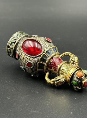 古玩藏银鼻烟壶镶嵌双面宝石景泰蓝烟具特色手工艺品仿古收藏