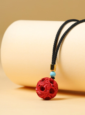 【龙凤呈祥】天然朱砂龙凤呈祥吊坠锁骨链原矿红砂玲珑转运珠项坠