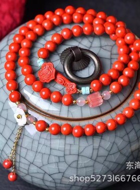 【如意花开】朱砂如意手链紫金砂红砂透光晶体砂多圈手串花开富贵