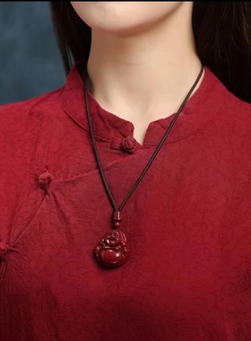 紫金砂弥勒佛吊坠朱砂大