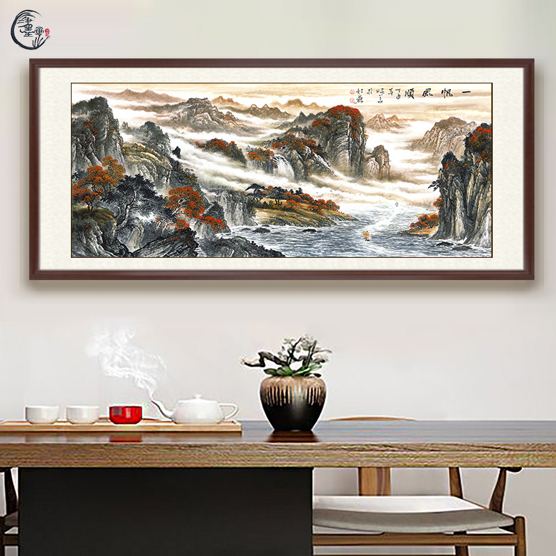 水墨画国画山水画风水靠山画客厅挂画招财背景墙办公室装饰画壁画_虎窝淘