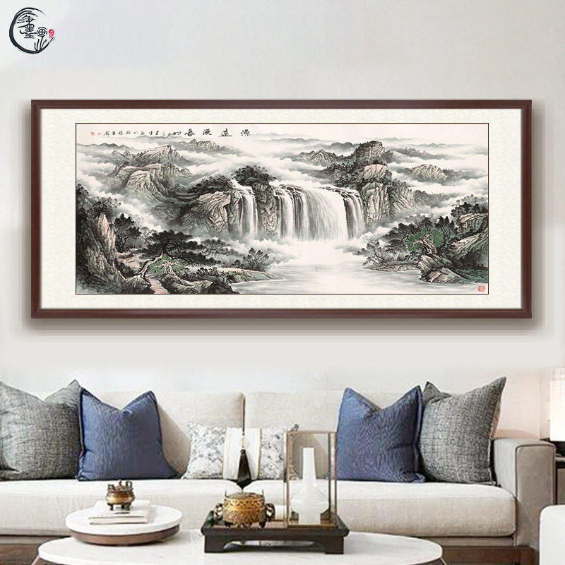 水墨画国画山水画风水靠山画客厅挂画招财背景墙办公室装饰画壁画_虎窝淘