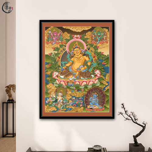 西藏唐卡五路财 神中式客厅玄关书房佛堂禅意茶室装饰画挂轴画 - 图2