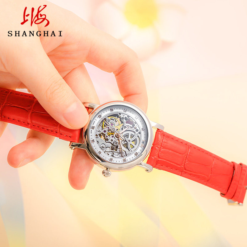 上海自动女潮流时尚镂空镶钻机械表 上海上时国产腕表