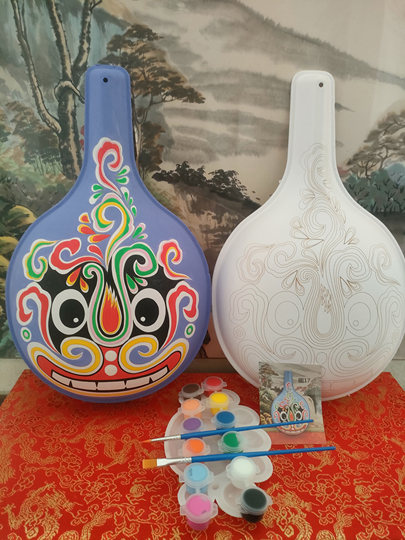 新款国潮多款非遗手工社火马勺脸谱diy带纹路白坯文创材料包