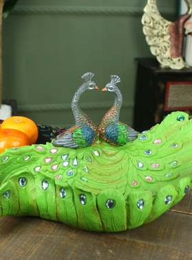 欧式风孔雀进门口收纳盘放钥匙