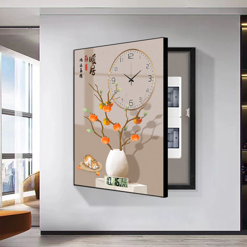 电表箱装饰画竖款竖版万年历2025新款时钟带钟表遮挡电闸配电箱 - 图3