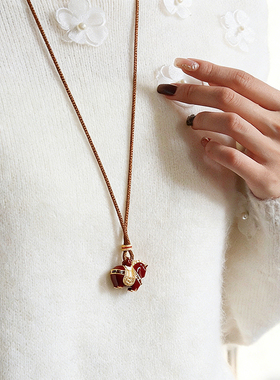 原创时尚精致锆石红色滴油马上有钱吊坠毛衣链轻奢高级感长项链女