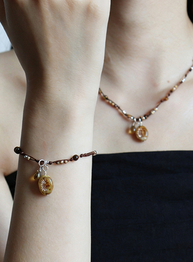 新款时尚复古民族风精致捷克珠玛瑙项链轻奢小众高级感编绳锁骨链