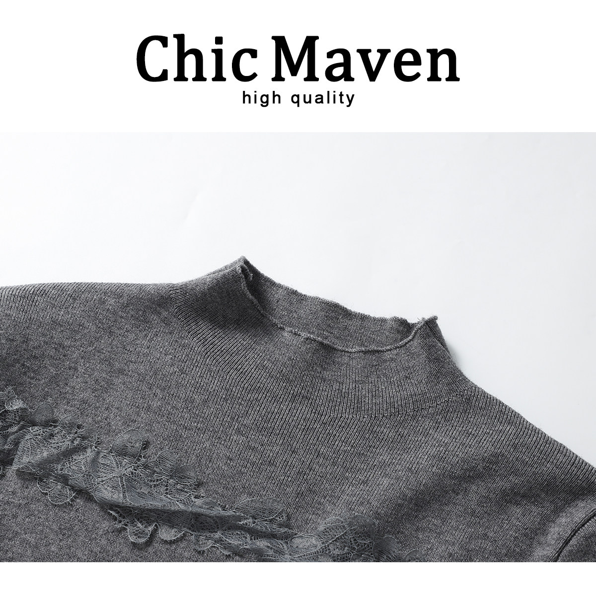 Chic Maven温柔蕾丝花边半高领打底衫女春季喇叭袖显瘦减龄上衣服,淘宝优惠券,粉丝福利购,淘宝优惠卷