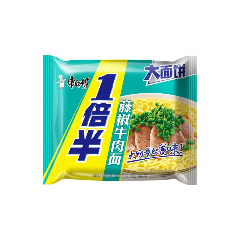 康师傅方便面一倍半红烧香辣酸菜牛肉面110克大面饼整箱包邮 - 图1