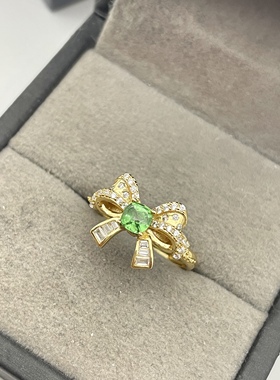 出口日本纯银镀金天然沙弗莱开口戒指孤品镶金品质0.62克拉