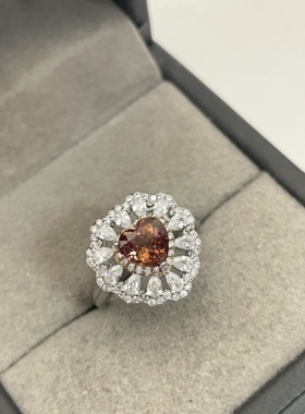 出口日本纯银镀铂金天然碧玺开口戒指孤品镶金品质全净体1.86克拉